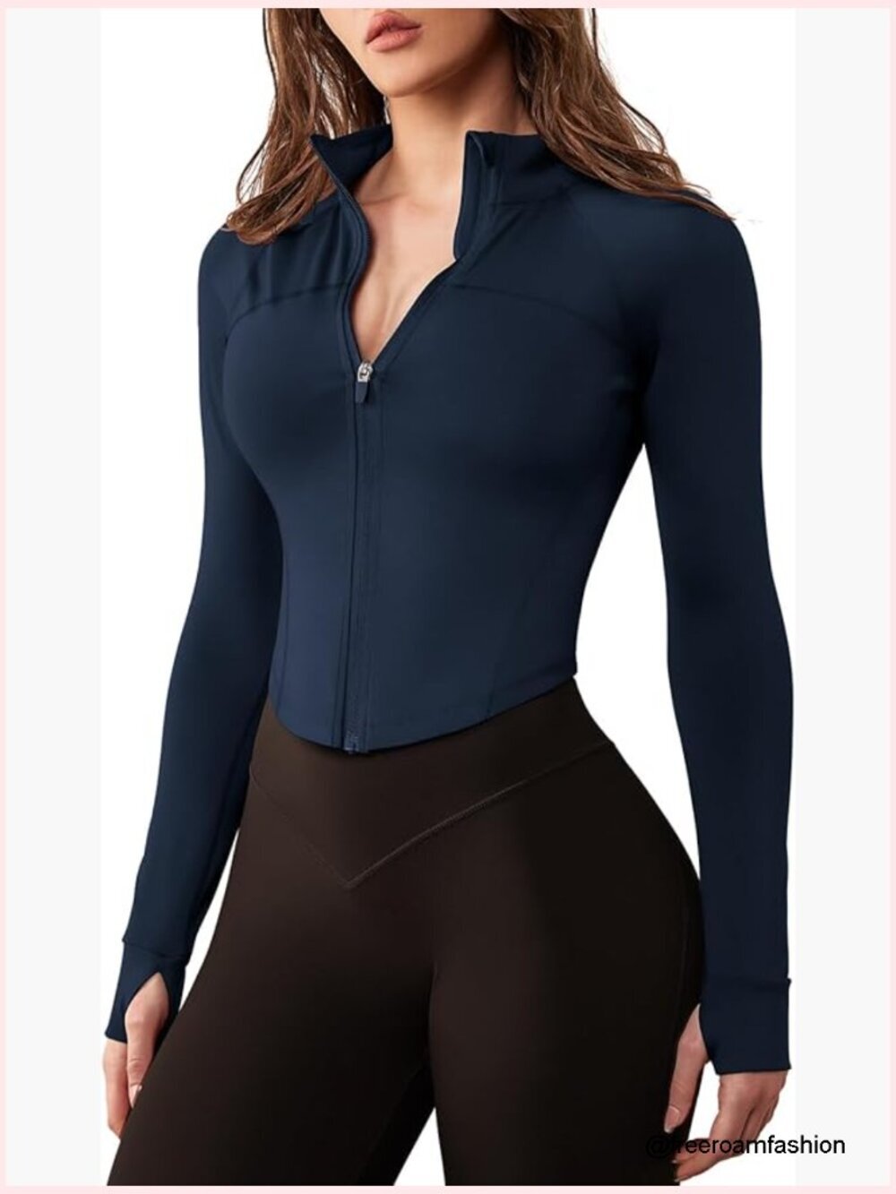Women's Zip Up Workout Jacket Cropped Athletic Thumb Holes